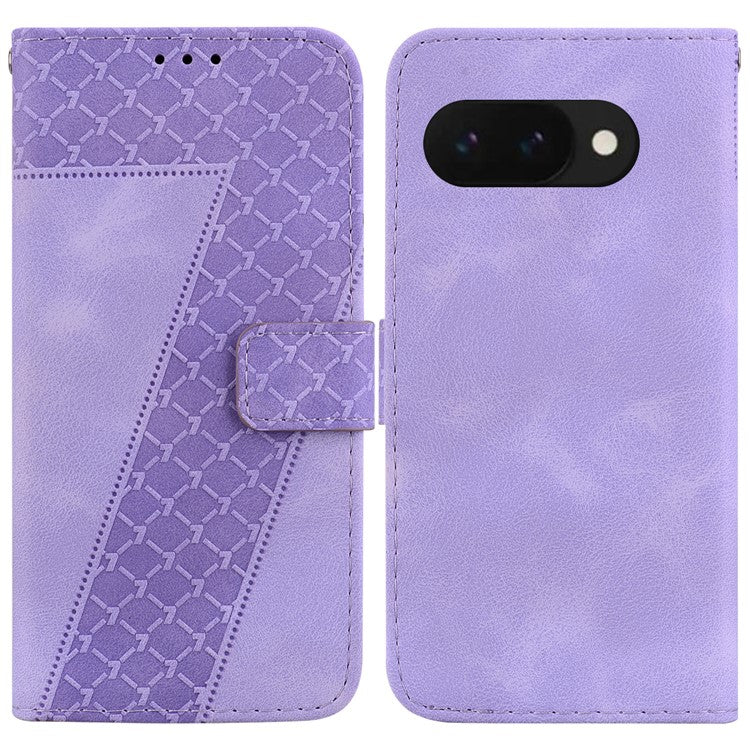 For Google Pixel 9a Stand Case 7-Shaped Pattern Imprint Leather Phone Cover - Purple