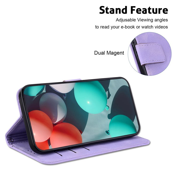 For Google Pixel 9a Stand Case 7-Shaped Pattern Imprint Leather Phone Cover - Purple