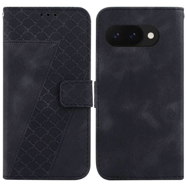 For Google Pixel 9a Stand Case 7-Shaped Pattern Imprint Leather Phone Cover - Black