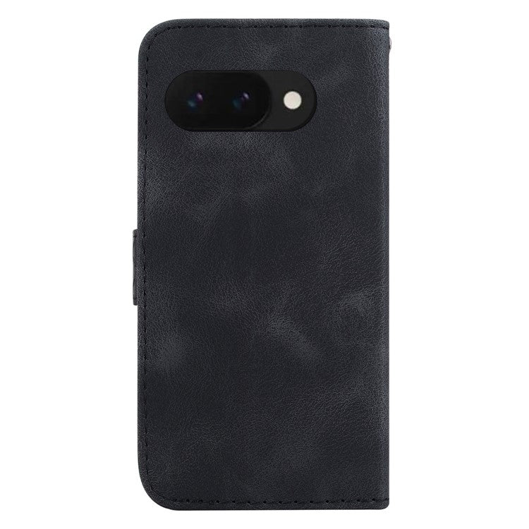 For Google Pixel 9a Stand Case 7-Shaped Pattern Imprint Leather Phone Cover - Black