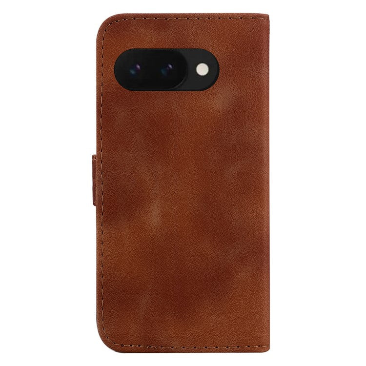 For Google Pixel 9a Stand Case 7-Shaped Pattern Imprint Leather Phone Cover - Brown