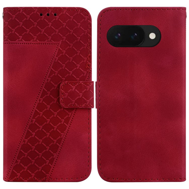 For Google Pixel 9a Stand Case 7-Shaped Pattern Imprint Leather Phone Cover - Red