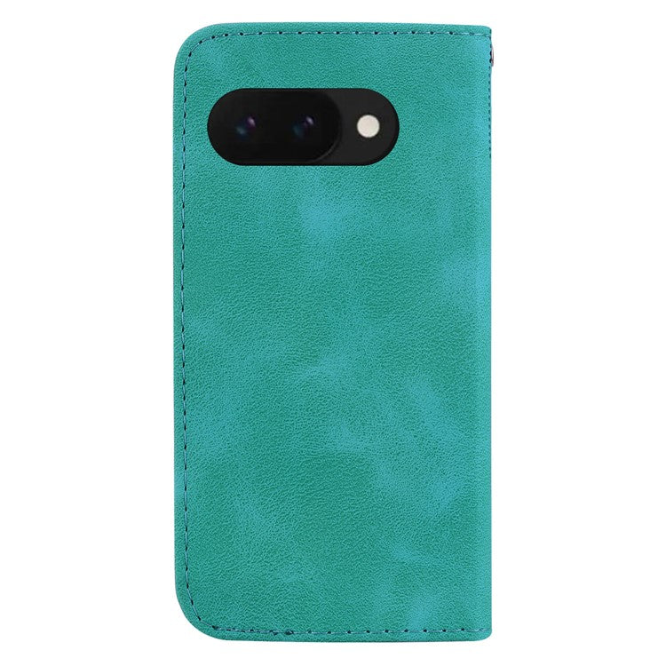 For Google Pixel 9a Stand Case 7-Shaped Pattern Imprint Leather Phone Cover - Green