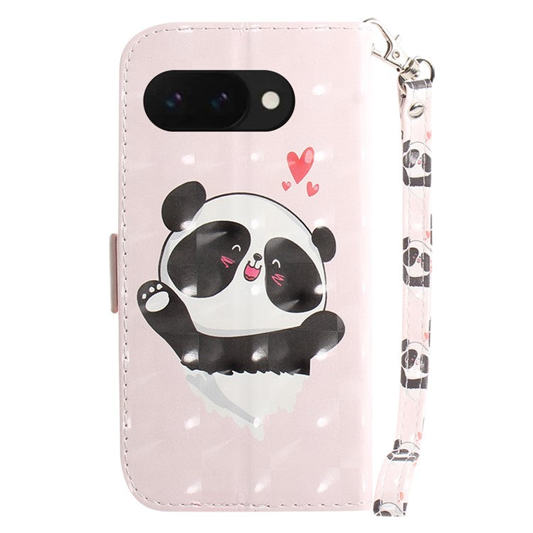 For Google Pixel 9a Case Pattern Printing Leather Wallet Phone Cover - Love Heart Panda