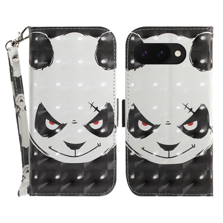 For Google Pixel 9a Case Pattern Printing Leather Wallet Phone Cover - Angry Panda