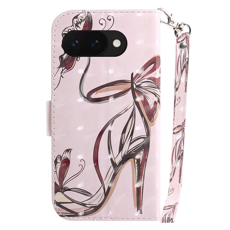 For Google Pixel 9a Case Pattern Printing Leather Wallet Phone Cover - Butterfly High Heels