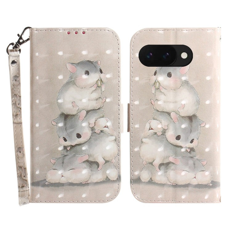 For Google Pixel 9a Case Pattern Printing Leather Wallet Phone Cover - Stacking Squirrels