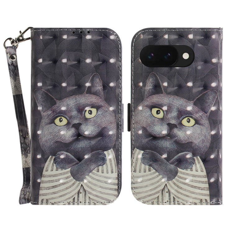 For Google Pixel 9a Case Pattern Printing Leather Wallet Phone Cover - Embracing Cat