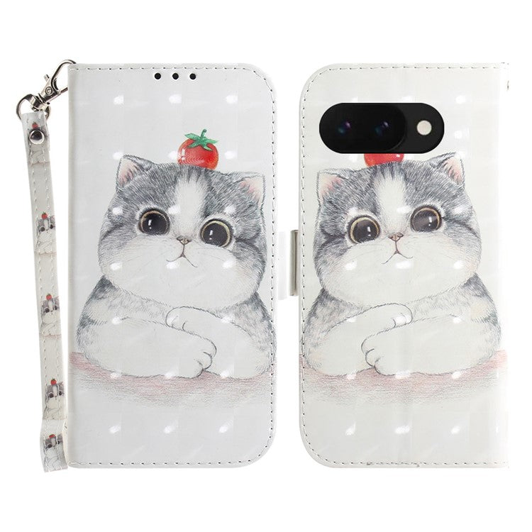 For Google Pixel 9a Case Pattern Printing Leather Wallet Phone Cover - Cute Cat