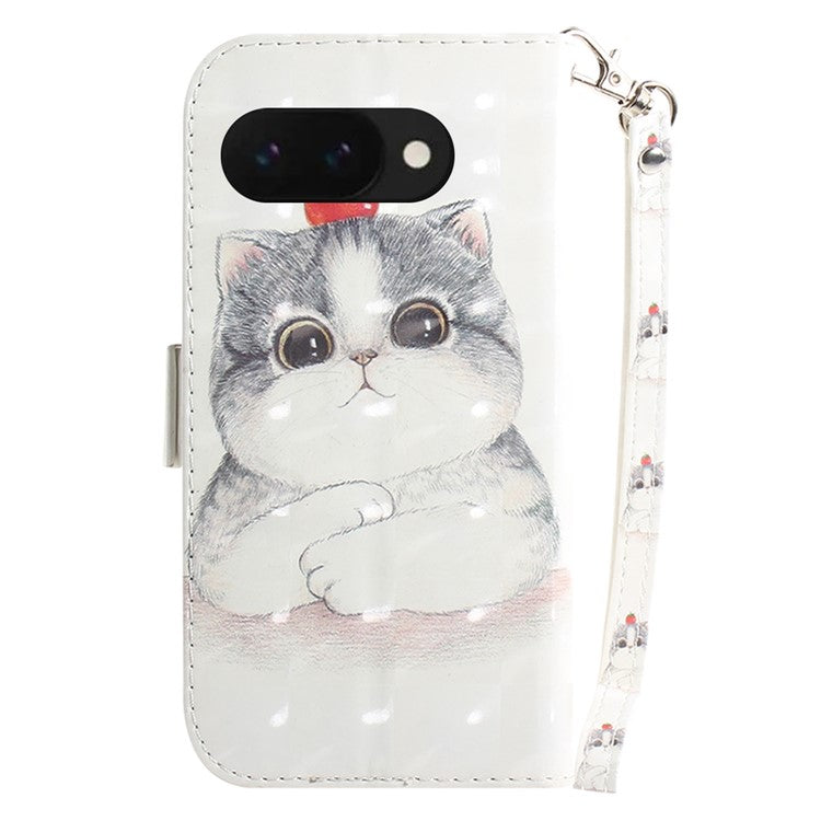 For Google Pixel 9a Case Pattern Printing Leather Wallet Phone Cover - Cute Cat