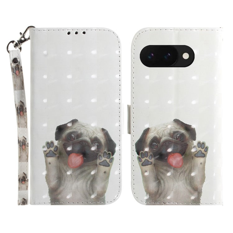 For Google Pixel 9a Case Pattern Printing Leather Wallet Phone Cover - Pug