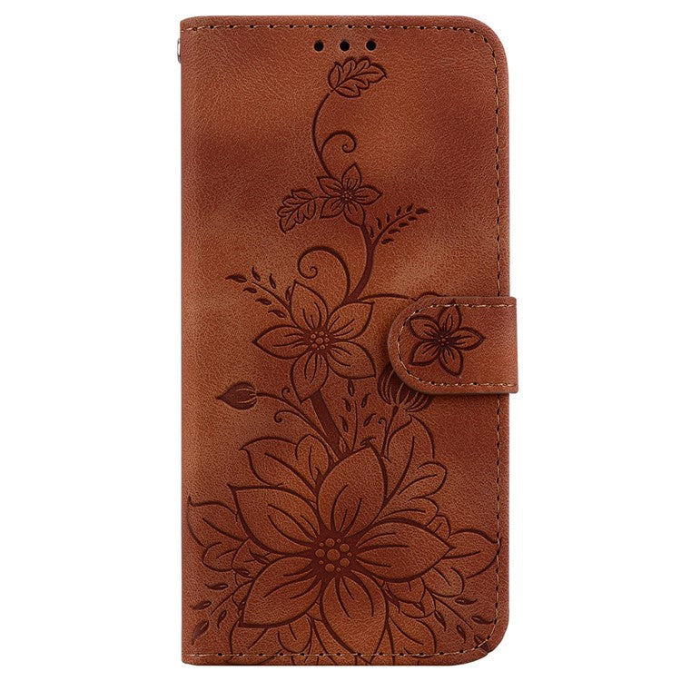 For Google Pixel 9a Case Lily Flower Imprint Leather Phone Cover with Stand - Brown