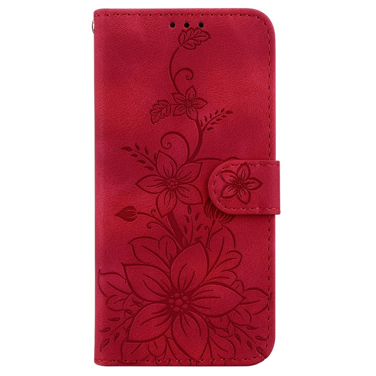 For Google Pixel 9a Case Lily Flower Imprint Leather Phone Cover with Stand - Red