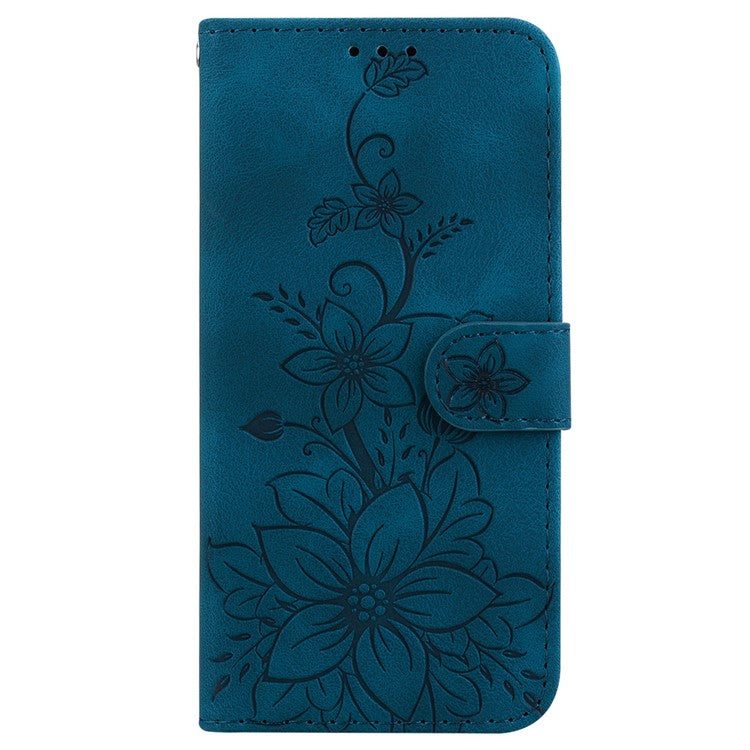 For Google Pixel 9a Case Lily Flower Imprint Leather Phone Cover with Stand - Dark Blue