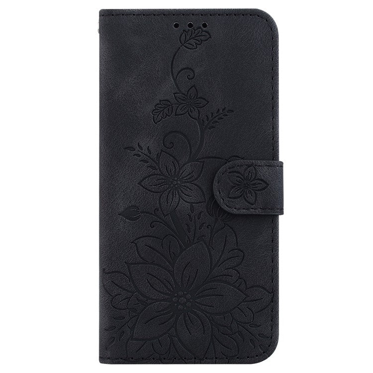 For Google Pixel 9a Case Lily Flower Imprint Leather Phone Cover with Stand - Black