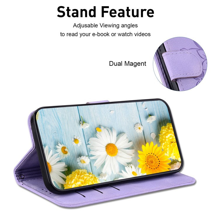 For Google Pixel 9a Case Lily Flower Imprint Leather Phone Cover with Stand - Purple