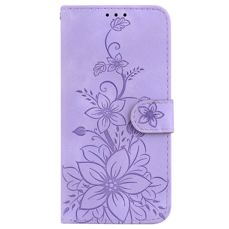 For Google Pixel 9a Case Lily Flower Imprint Leather Phone Cover with Stand - Purple