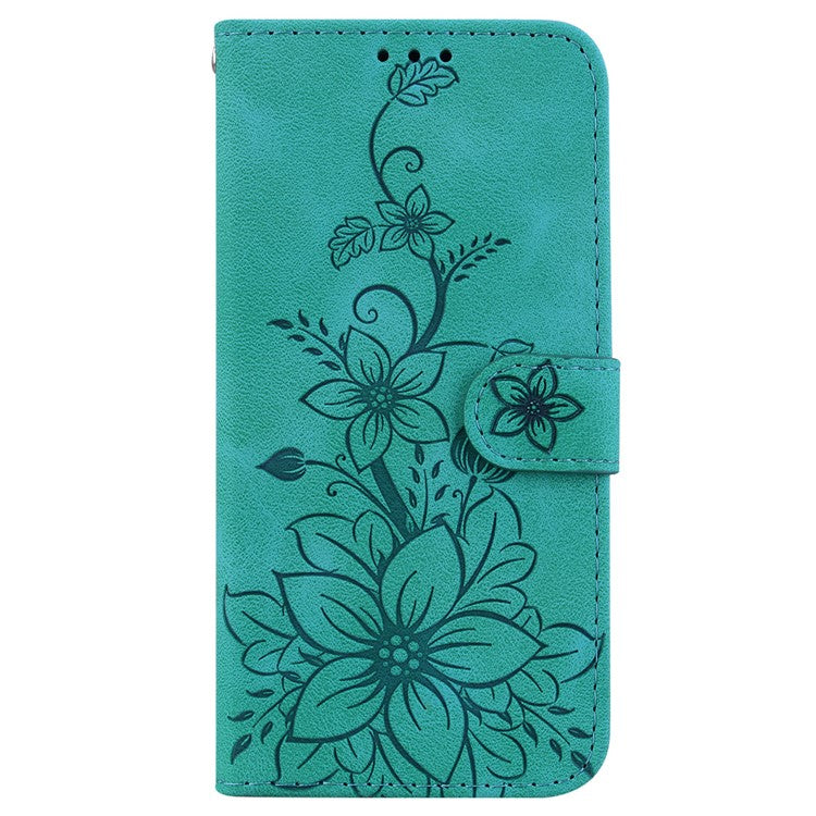 For Google Pixel 9a Case Lily Flower Imprint Leather Phone Cover with Stand - Green