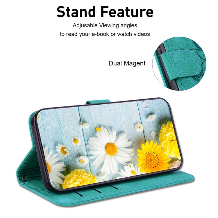 For Xiaomi Redmi Note 14 5G Case Lily Flower Imprint Leather Phone Cover with Stand - Green