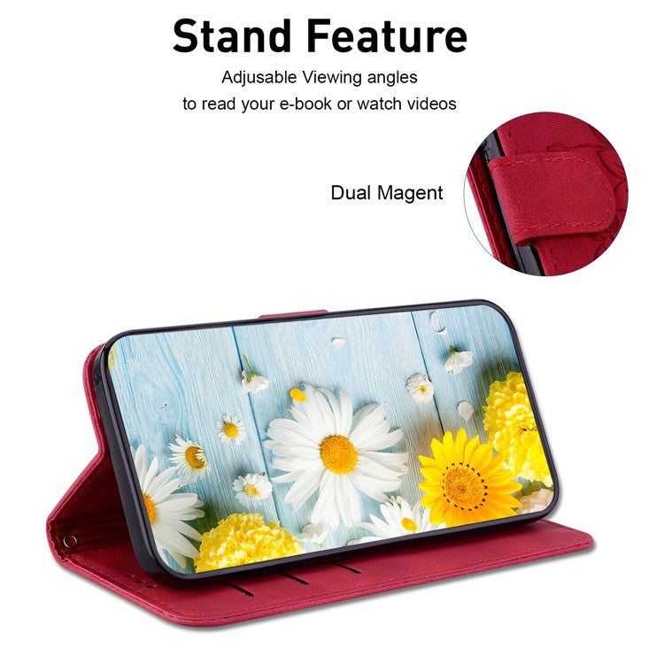 For Xiaomi Redmi Note 14 5G Case Lily Flower Imprint Leather Phone Cover with Stand - Red