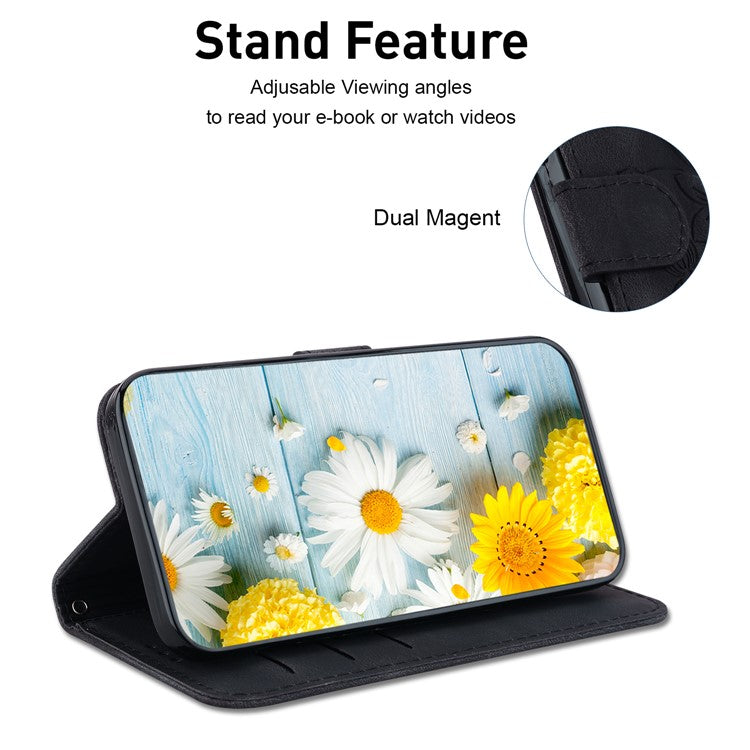 For Xiaomi Redmi Note 14 5G Case Lily Flower Imprint Leather Phone Cover with Stand - Black