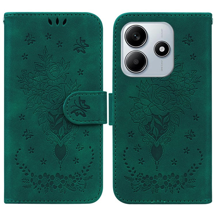 For Xiaomi Redmi Note 14 5G Case PU Leather Wallet Phone Cover Butterfly Flower Imprint - Green