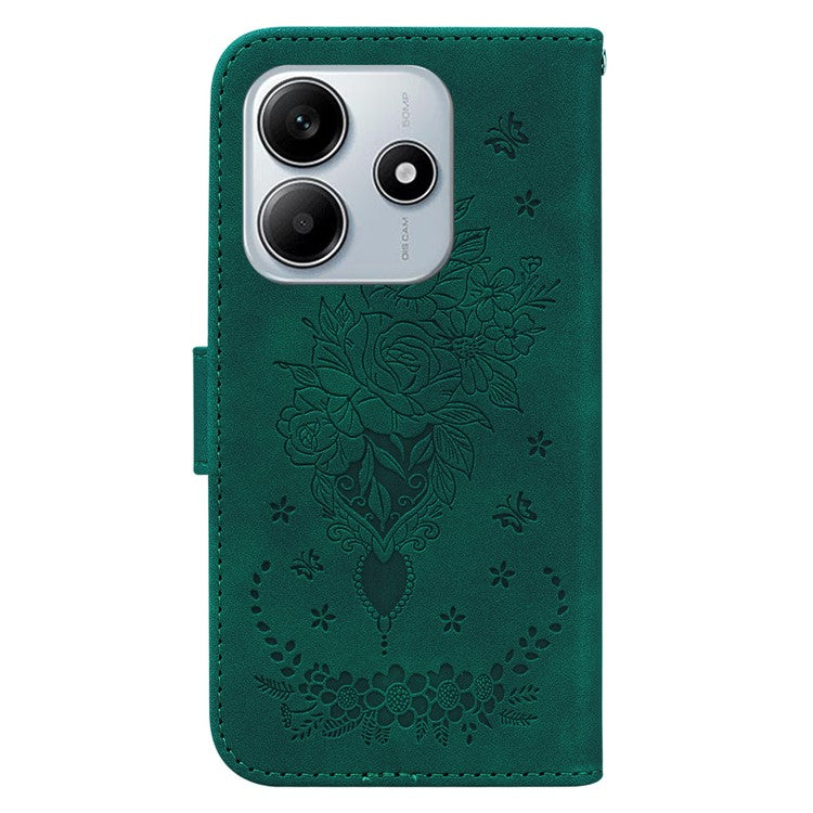 For Xiaomi Redmi Note 14 5G Case PU Leather Wallet Phone Cover Butterfly Flower Imprint - Green