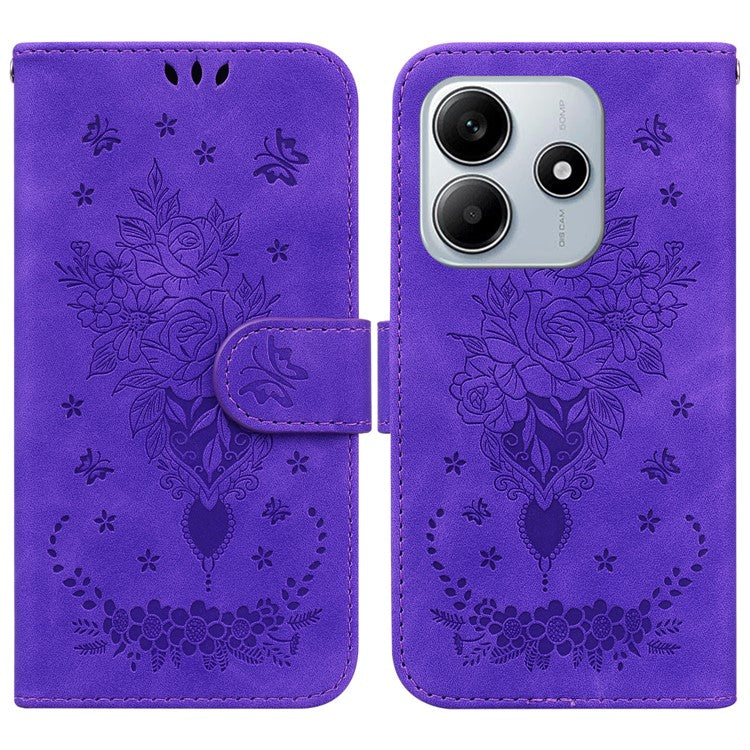 For Xiaomi Redmi Note 14 5G Case PU Leather Wallet Phone Cover Butterfly Flower Imprint - Purple