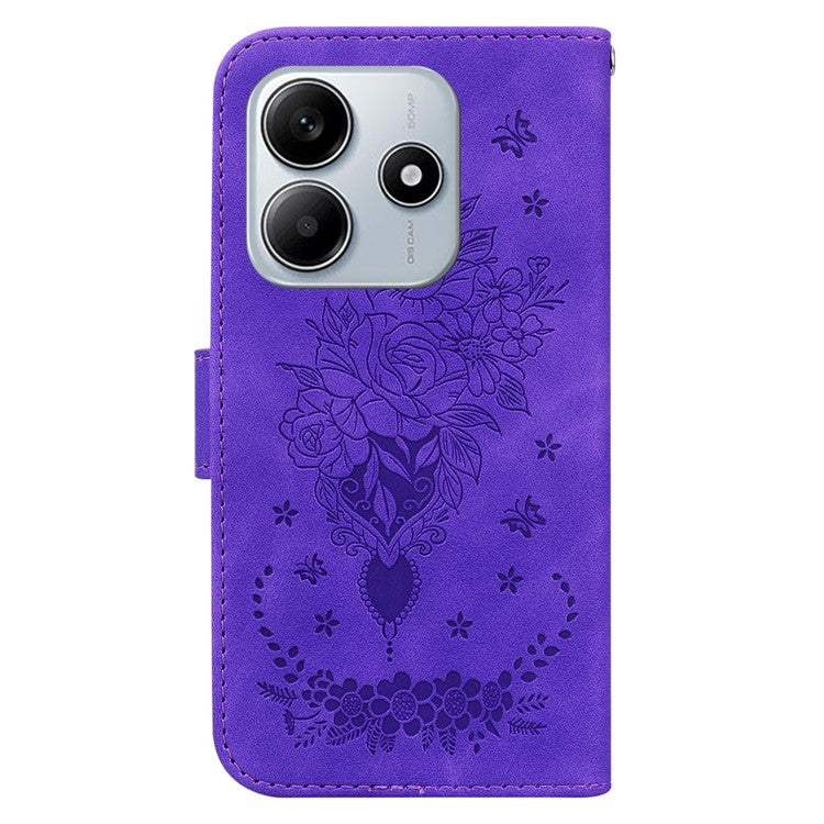 For Xiaomi Redmi Note 14 5G Case PU Leather Wallet Phone Cover Butterfly Flower Imprint - Purple