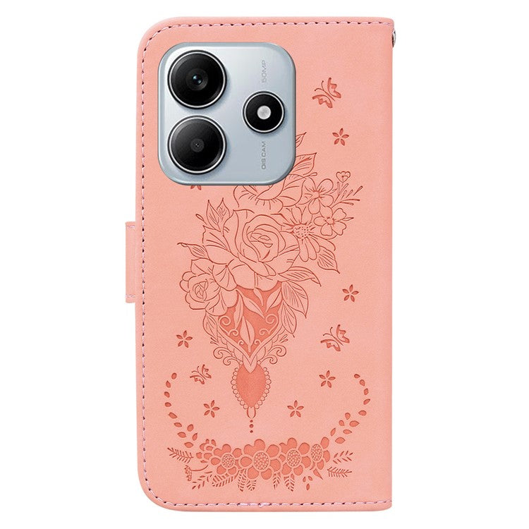 For Xiaomi Redmi Note 14 5G Case PU Leather Wallet Phone Cover Butterfly Flower Imprint - Pink