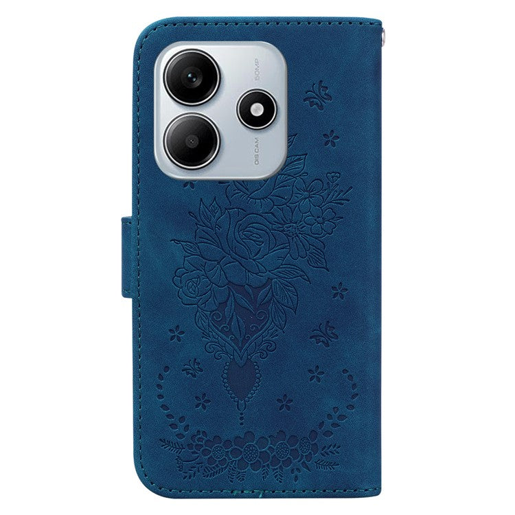 For Xiaomi Redmi Note 14 5G Case PU Leather Wallet Phone Cover Butterfly Flower Imprint - Blue