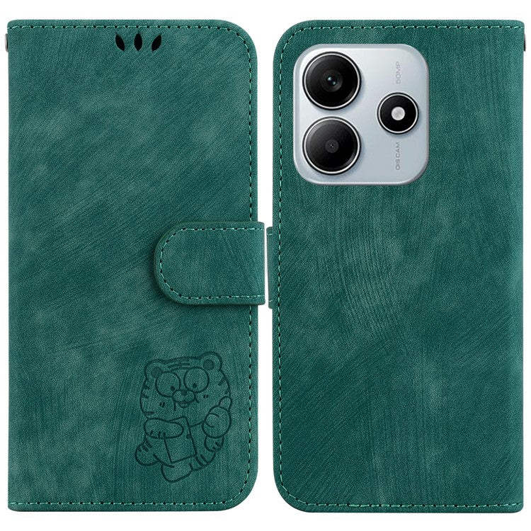 For Xiaomi Redmi Note 14 5G / 14 4G Wallet Case Tiger Imprint Leather Shockproof Phone Cover - Green