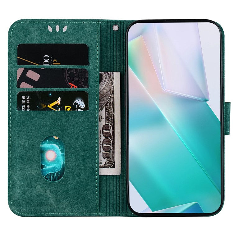 For Xiaomi Redmi Note 14 5G / 14 4G Wallet Case Tiger Imprint Leather Shockproof Phone Cover - Green