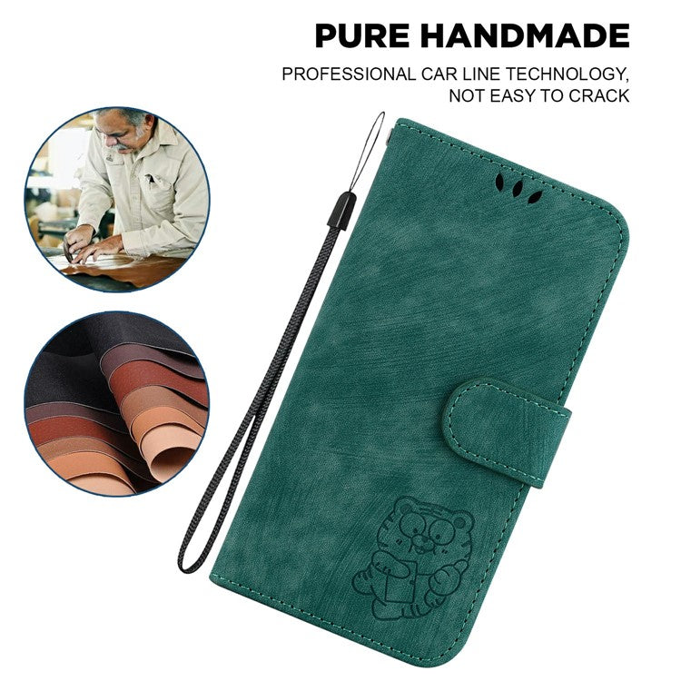 For Xiaomi Redmi Note 14 5G / 14 4G Wallet Case Tiger Imprint Leather Shockproof Phone Cover - Green