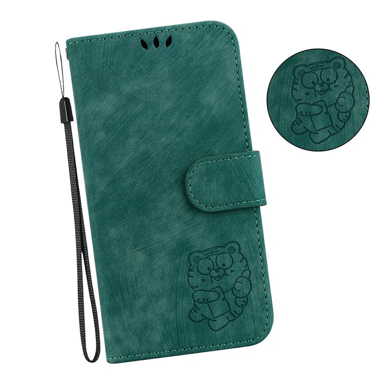 For Xiaomi Redmi Note 14 5G / 14 4G Wallet Case Tiger Imprint Leather Shockproof Phone Cover - Green