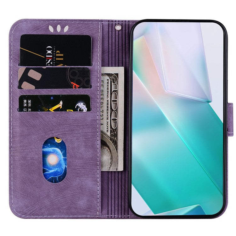 For Xiaomi Redmi Note 14 5G / 14 4G Wallet Case Tiger Imprint Leather Shockproof Phone Cover - Purple