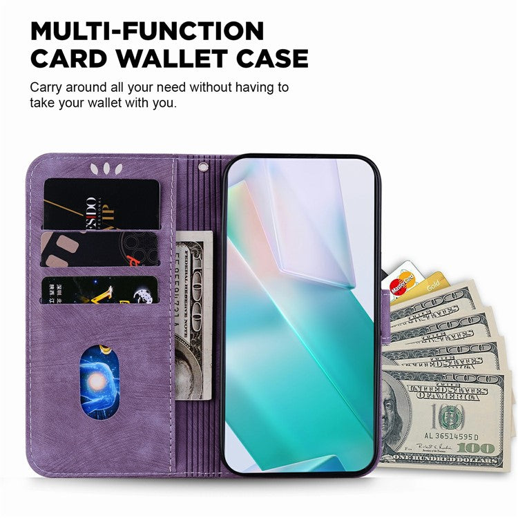 For Xiaomi Redmi Note 14 5G / 14 4G Wallet Case Tiger Imprint Leather Shockproof Phone Cover - Purple