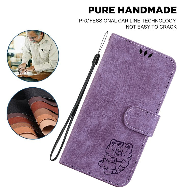 For Xiaomi Redmi Note 14 5G / 14 4G Wallet Case Tiger Imprint Leather Shockproof Phone Cover - Purple