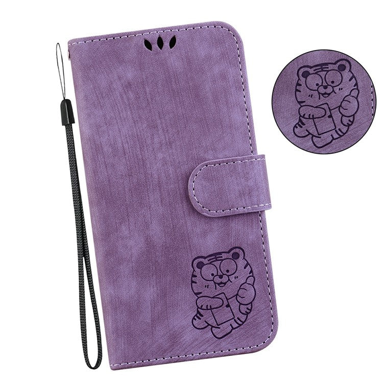 For Xiaomi Redmi Note 14 5G / 14 4G Wallet Case Tiger Imprint Leather Shockproof Phone Cover - Purple