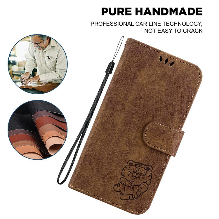 For Xiaomi Redmi Note 14 5G / 14 4G Wallet Case Tiger Imprint Leather Shockproof Phone Cover - Brown