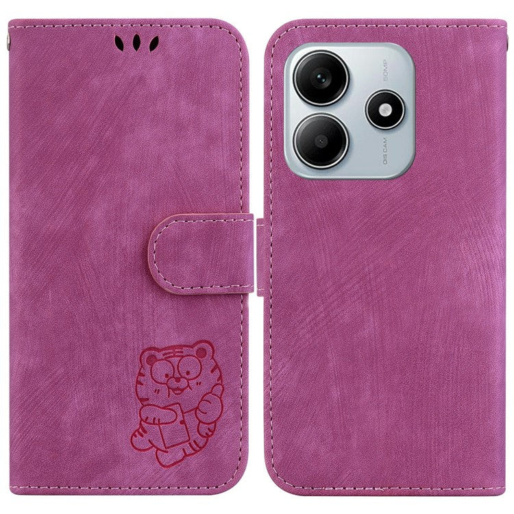 For Xiaomi Redmi Note 14 5G / 14 4G Wallet Case Tiger Imprint Leather Shockproof Phone Cover - Rose