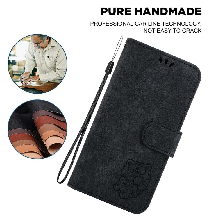 For Xiaomi Redmi Note 14 5G / 14 4G Wallet Case Tiger Imprint Leather Shockproof Phone Cover - Black