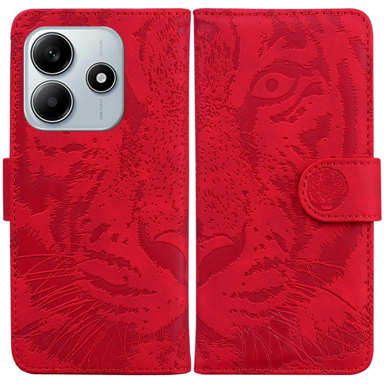 For Xiaomi Redmi Note 14 5G Case Tiger Imprint Leather Wallet Phone Cover - Red