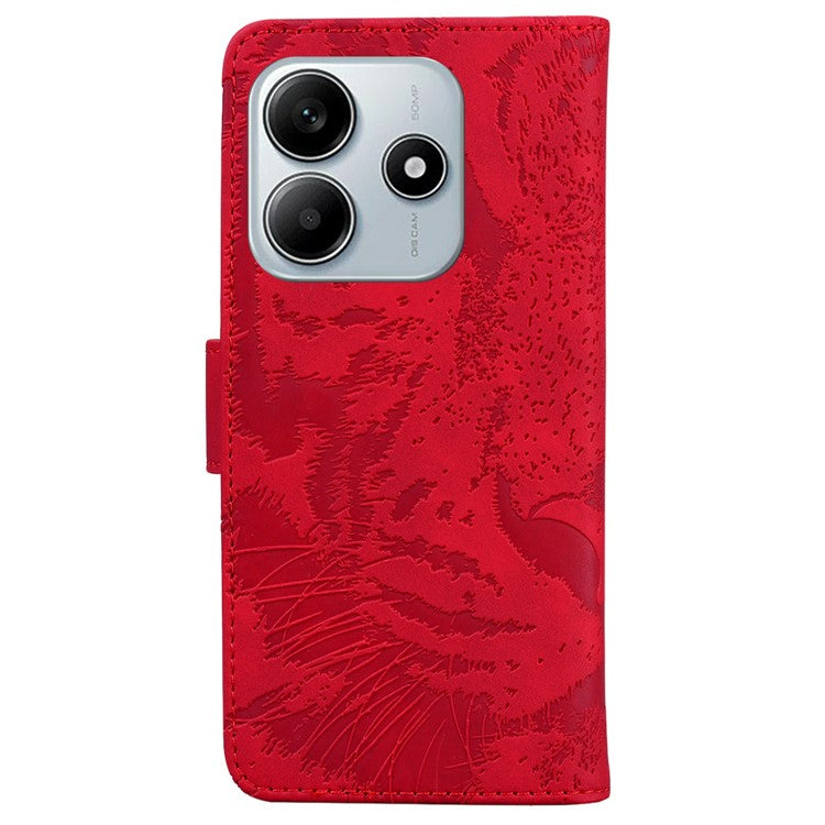 For Xiaomi Redmi Note 14 5G Case Tiger Imprint Leather Wallet Phone Cover - Red