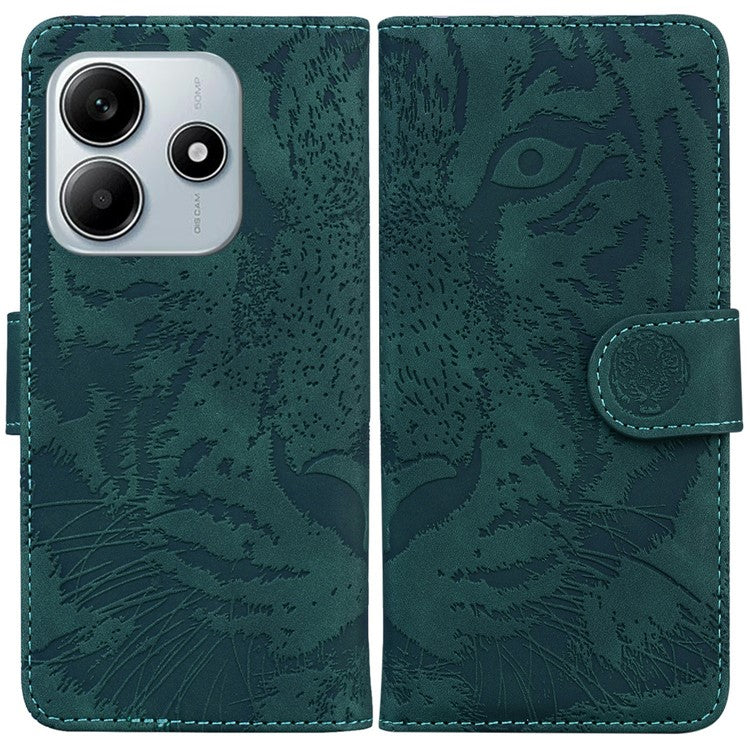 For Xiaomi Redmi Note 14 5G / 14 4G Case Tiger Imprint Leather Wallet Phone Cover - Green