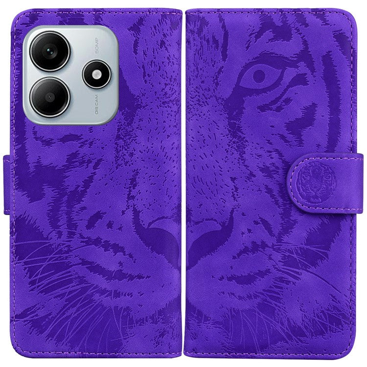 For Xiaomi Redmi Note 14 5G / 14 4G Case Tiger Imprint Leather Wallet Phone Cover - Purple