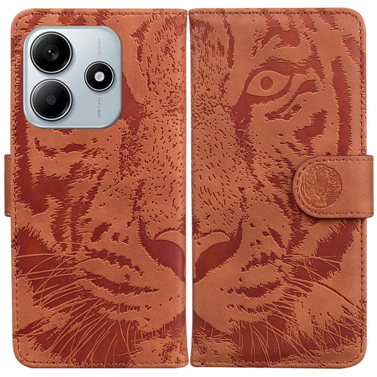 For Xiaomi Redmi Note 14 5G / 14 4G Case Tiger Imprint Leather Wallet Phone Cover - Brown