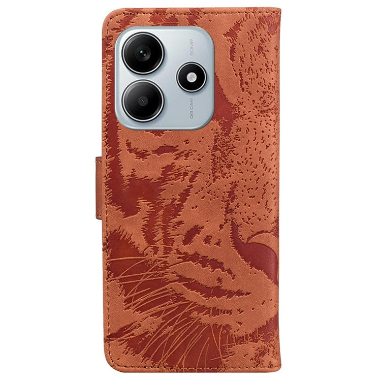 For Xiaomi Redmi Note 14 5G / 14 4G Case Tiger Imprint Leather Wallet Phone Cover - Brown