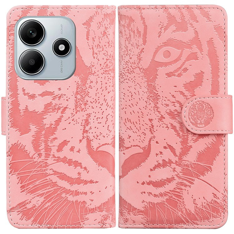 For Xiaomi Redmi Note 14 5G Case Tiger Imprint Leather Wallet Phone Cover - Pink