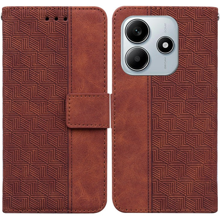 For Xiaomi Redmi Note 14 5G / 14 4G Case Geometry Pattern Leather Wallet Phone Cover - Brown